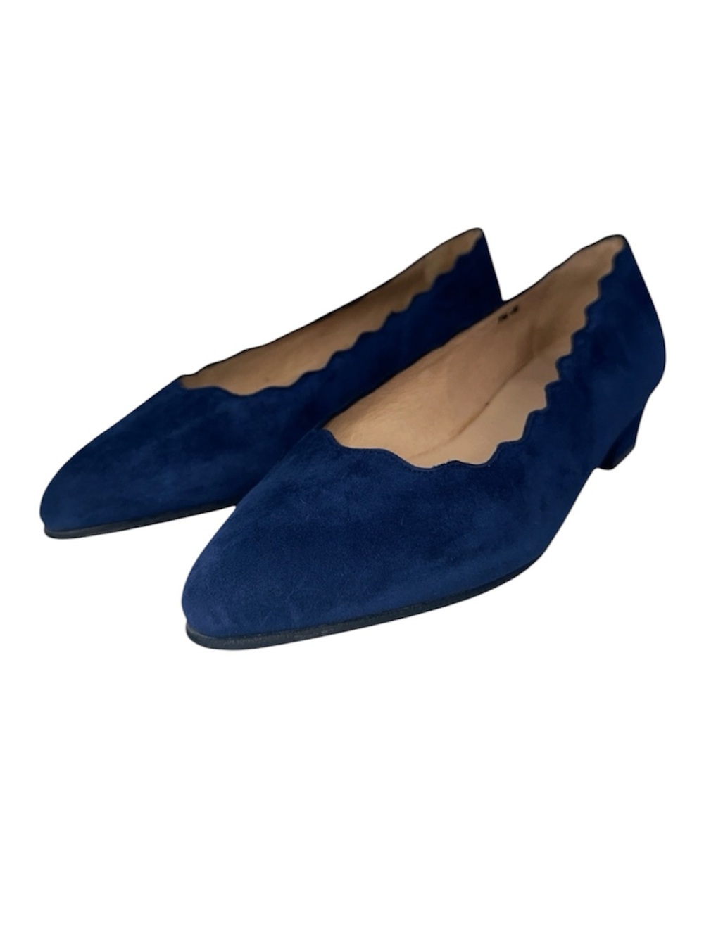 Sesto Meucci Allys Navy Suede Scalloped Low Heel Made in Spain Size 7.5 Narrow